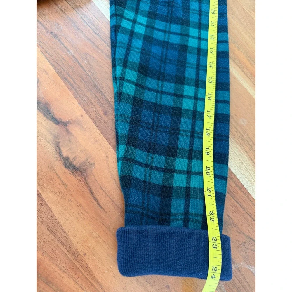 Lands End Mens Medium Plaid Quarter Zip Pullover Green Navy Blue 100% Cotton